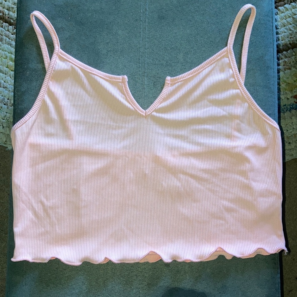 Romwe Pink Cropped Tank with Ruffled bottom